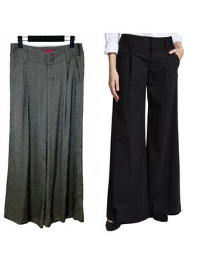 Alice + Olivia Eric Wide Leg Pants Front Pleat Low Rise Size 2 Gray Lightweight